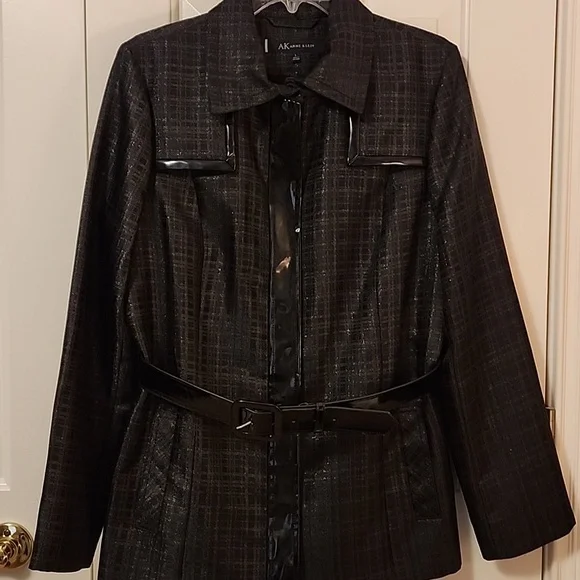 Anne Klein Black Checkered Belted Jacket - Picture 5 of 5